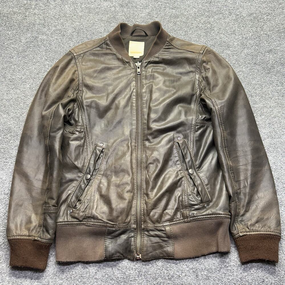 Diesel Lambskin Leather Biker Jacket Mens Small Brown Motorcycle Bomber Coat S